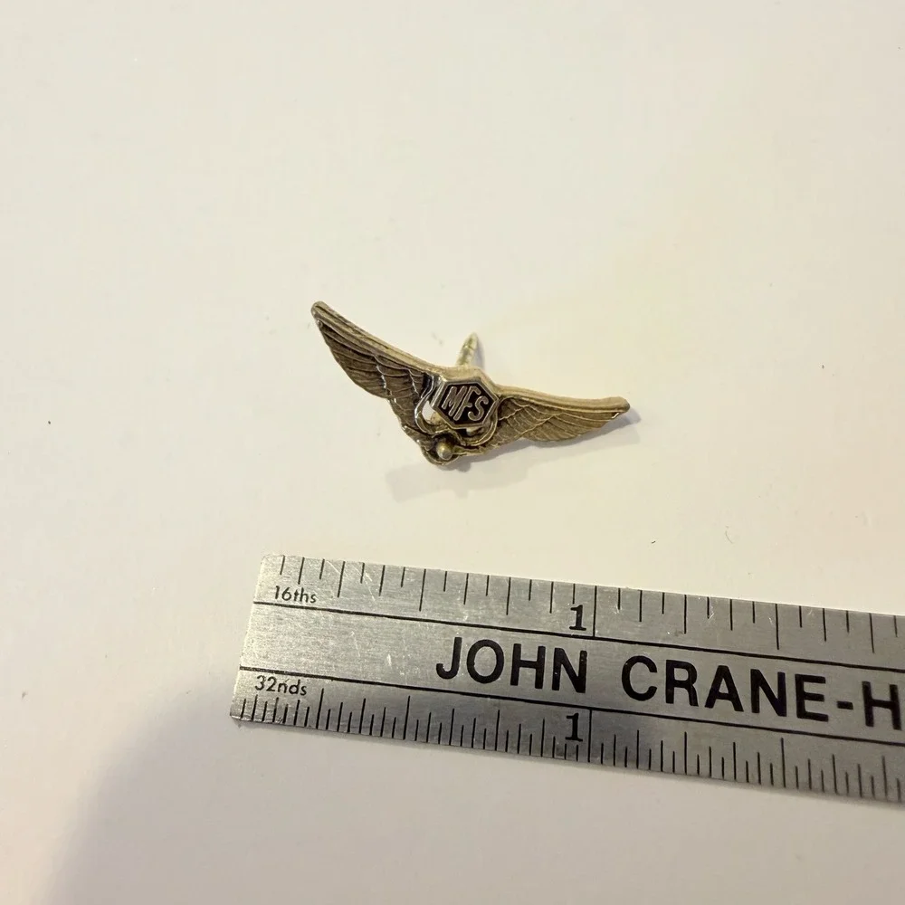 Vintage MFS Winged Lapel Pin Silver Tone Metal Badge Collectible Brooch